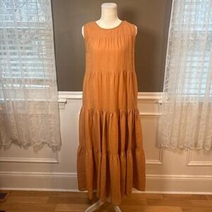 Tribe Alive Organic Linen Tiered Maxi Dress Rust Burnt Orange S